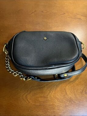 PETA + JAIN Black Leather Crossbody Bag with Gold Chain Accent